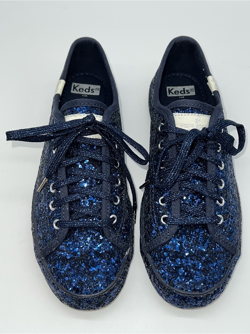 Kate Spade Blue Glitter Keds Kickstart Sneaker Lace-Up w/Sparkled Laces